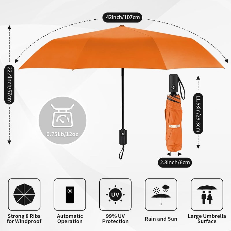 Yoobure Windproof Travel Umbrella - Automatic Umbrellas for Rain, Compact Folding Umbrella with UV Protection, Lightweight Portable Design for Backpack/Walking/Car, Sun & Storm Ready - Image 2